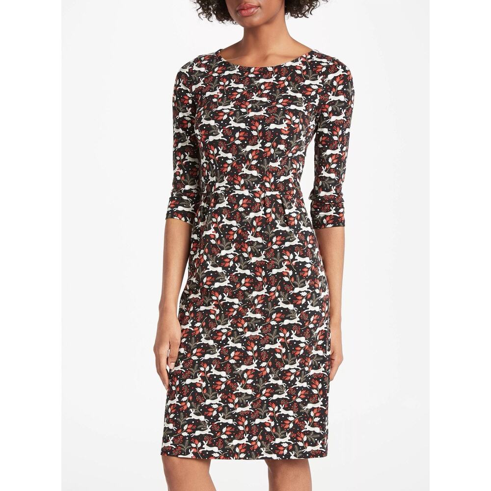 Boden Dress Tunic Stretch Rabbits Pattern US Size 10 Black Red Multicolour